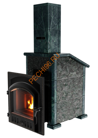 Печь банная чугунная Сибирь 25 (700х700), ТК 400мм, ЗК, в облицовке Президент пироксенит+змеевик