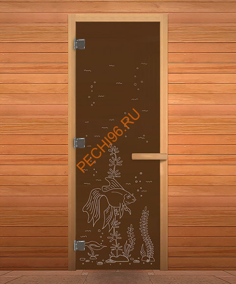 Дверь стеклянная «бронза Рыбка» коробка 1900х700 мм, осина