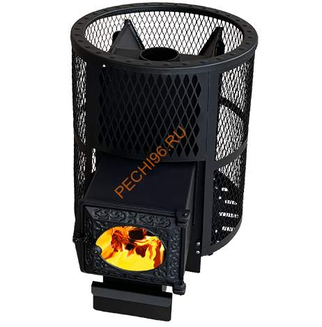 Печь банная Берёзка Корвет 15 ДТ-3 кожух-сетка с выносной топкой со стеклом