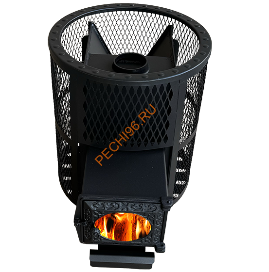 Печь банная Берёзка Корвет 15 ДТ-3 кожух-сетка с выносной топкой со стеклом