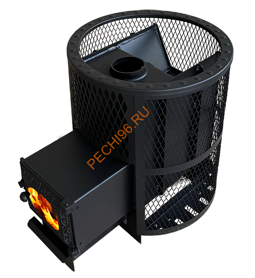 Печь банная Берёзка Корвет 15 ДТ-3 кожух-сетка с выносной топкой со стеклом