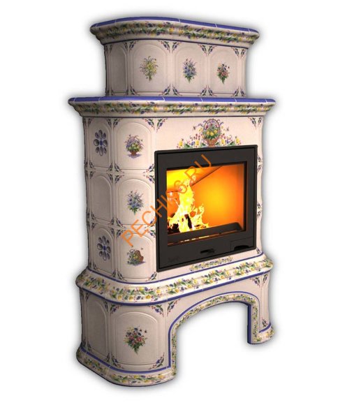 Печь-камин КимрПечь Прованс пристенный двухъярусный Луг с дровником Печь-камин КимрПечь Прованс пристенный двухъярусный Луг с дровником