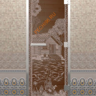 Дверь стеклянная DoorWood Хамам «Банька в лесу» бронза, 2000х800 мм