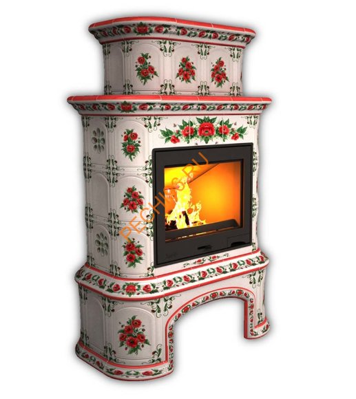 Печь-камин КимрПечь Прованс пристенный двухъярусный Маки с дровником Печь-камин КимрПечь Прованс пристенный двухъярусный Маки с дровником