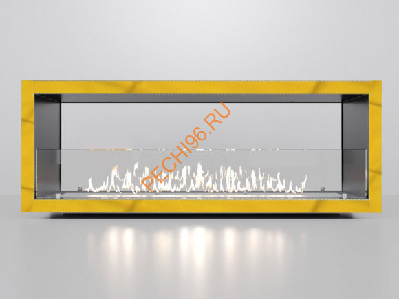Биокамин сквозной 1000х500х300 мм, стекло, рамки латунь