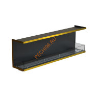 Биокамин фронтальный 1600х500х300 мм, стекло тонированное, рамка латунь