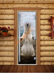 Дверь стеклянная DoorWood «Престиж», 800х2000мм, с фотопечатью «Мишка на севере»