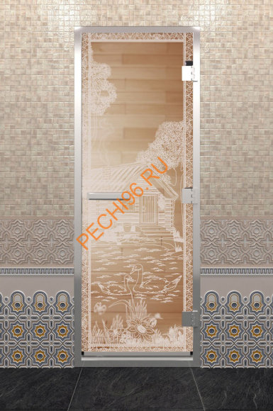 Дверь стеклянная DoorWood Хамам «Банька в лесу» прозрачная, 1900х700 мм