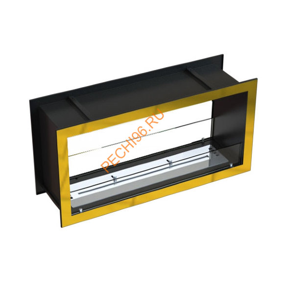 Биокамин сквозной 1000х400-500х250-300, стекло рамки латунь