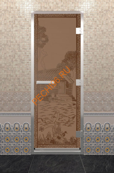 Дверь стеклянная DoorWood Хамам «Банька в лесу» бронза матовая, 1900х700 мм