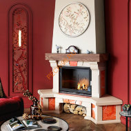 Облицовка для камина MARBELLA SR мрамор ALICANTE с деревянной балкой, угловая