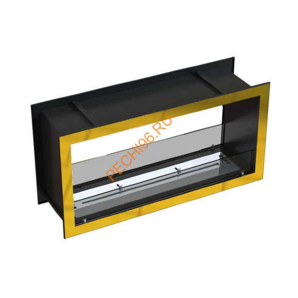 Биокамин сквозной 1000х400-500х250-300, стекло тон рамки латунь