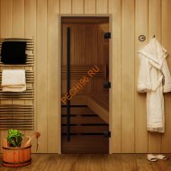 Дверь стеклянная Арта Статус ВКР Бронза MATELUX черная фурнитура, термоольха