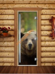 Дверь стеклянная DoorWood «Престиж», 700х1900мм, с фотопечатью «Хозяин тайги»