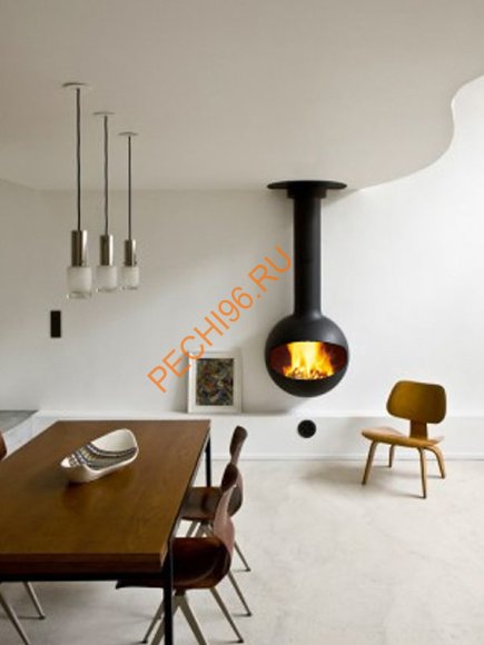 Камин Focus Emifocus открытый, труба в потолке