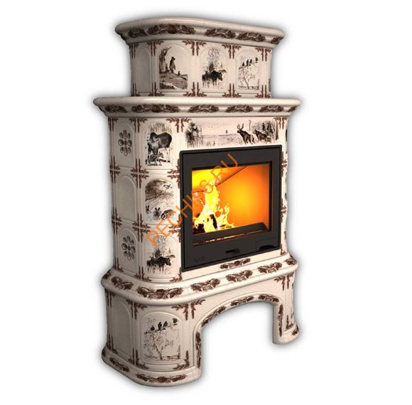 Печь-камин КимрПечь Прованс пристенный двухъярусный Зима в лесу с дровником Печь-камин КимрПечь Прованс пристенный двухъярусный Зима в лесу с дровником