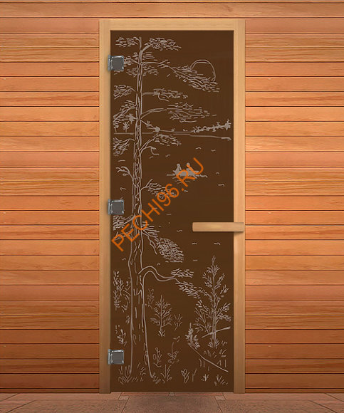 Дверь стеклянная «бронза матовая Тайга» коробка 1900х700 мм, осина Дверь стеклянная «бронза матовая Тайга» коробка 1900х700 мм, осина