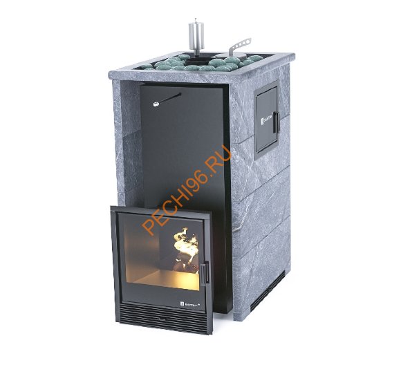 Печь банная ИзиСтим Геленджик М2 в трёхстороннем кожухе из талькохлорита с открытым верхом