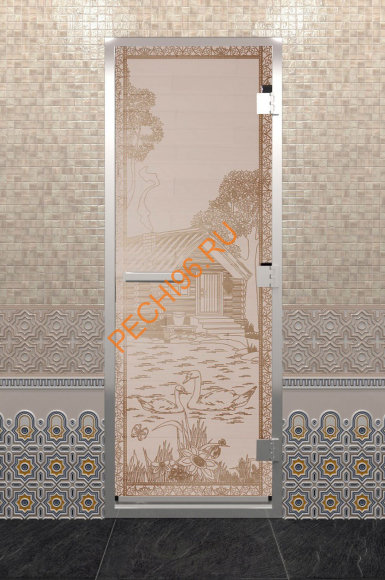 Дверь стеклянная DoorWood Хамам «Банька в лесу» сатин, 1900х700 мм Дверь стеклянная DoorWood Хамам «Банька в лесу» сатин, 1900х700 мм