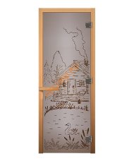 Дверь стеклянная «сатин матовая Банька» коробка 1900х700 мм, осина Дверь стеклянная «сатин матовая Банька» коробка 1900х700 мм, осина