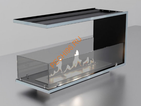 Торцевой биокамин 1200х500х300 мм, стекло тонированное, рамка нержавейка