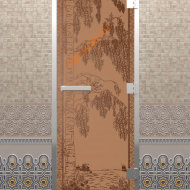 Дверь стеклянная DoorWood Хамам «Березка» бронза матовая, 2000х800 мм