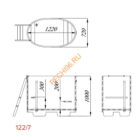 Купель для бани Blumenberg TBK 122х72 овальная из камбалы (чертеж 122/7)