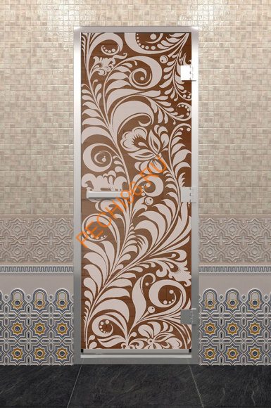 Дверь стеклянная DoorWood Хамам «Хохлома» бронза, 1900х700 мм