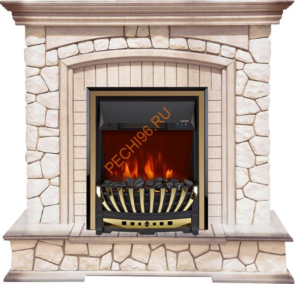 Электрокамин Royal Flame Preston Слоновая кость с патиной с очагом Aspen