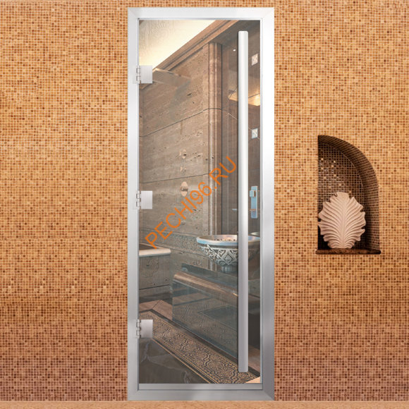 Дверь в хамам стеклянная Арта Премьер 60G Прозрачная, коробка алюминий с порогом