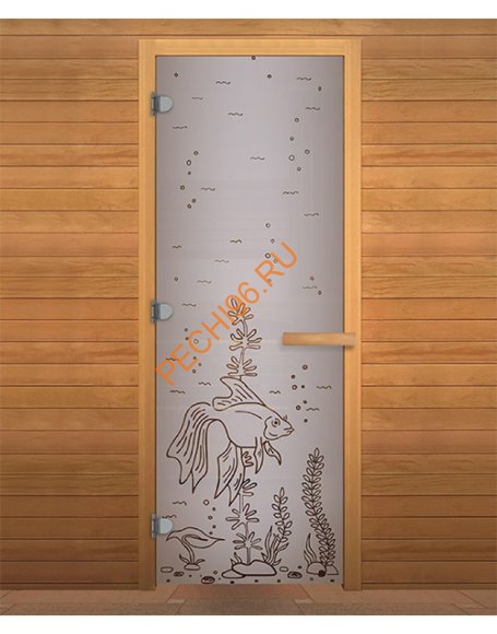 Дверь стеклянная «сатин матовая Рыбка» коробка 1900х700 мм, осина Дверь стеклянная «сатин матовая Рыбка» коробка 1900х700 мм, осина