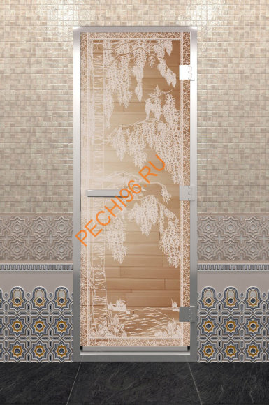 Дверь стеклянная DoorWood Хамам «Березка» прозрачная, 1900х700 мм