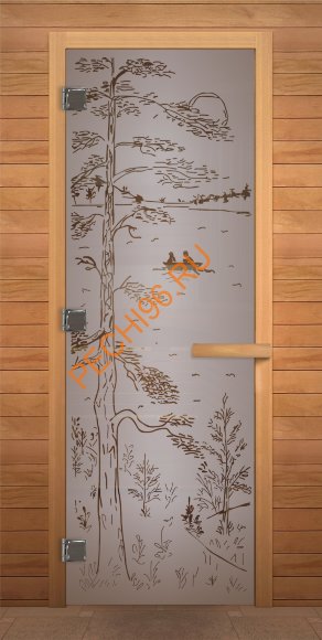 Дверь стеклянная «сатин матовая Тайга» коробка 1900х700 мм, осина Дверь стеклянная «сатин матовая Тайга» коробка 1900х700 мм, осина