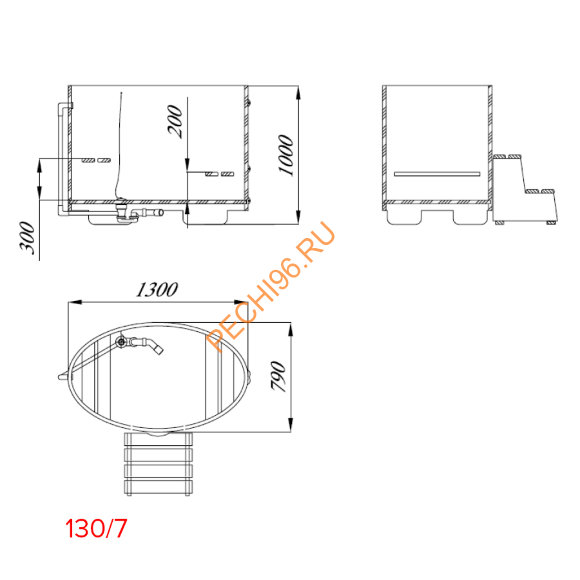 Купель для бани Blumenberg TBK 130х79 Premium овальная из камбалы (чертеж 130/7) Купель для бани Blumenberg TBK 130х79 Premium овальная из камбалы (чертеж 130/7)