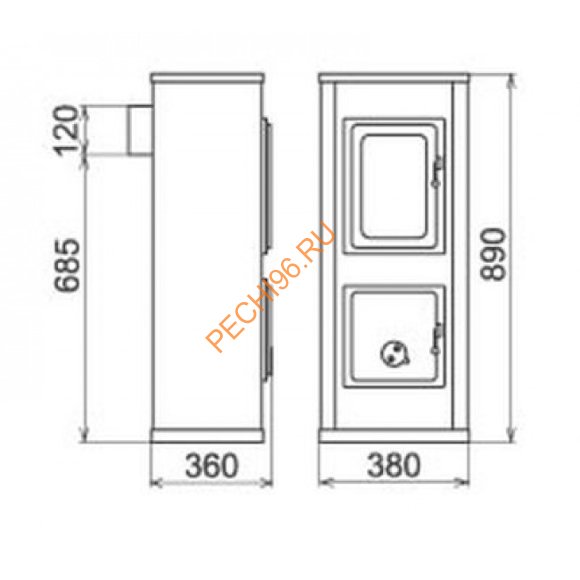 Стальная печь-камин Thorma MILANO II termoplate черная
