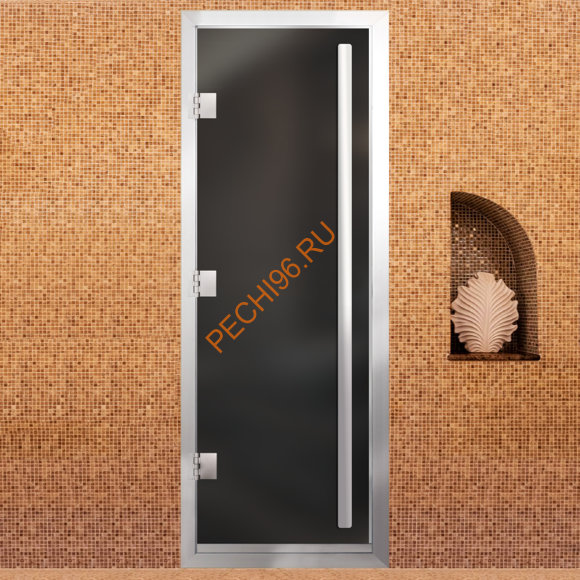 Дверь в хамам стеклянная Арта Премьер 60G Серая матовая, коробка алюминий с порогом