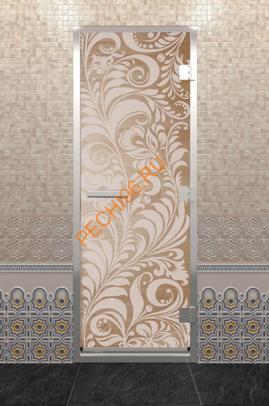 Дверь стеклянная DoorWood Хамам «Хохлома» прозрачная, 1900х700 мм