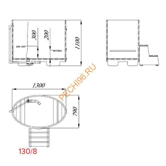 Купель для бани Blumenberg TBK 130х79 Premium H110 овальная из камбалы (чертеж 130/8) Купель для бани Blumenberg TBK 130х79 Premium H110 овальная из камбалы (чертеж 130/8)