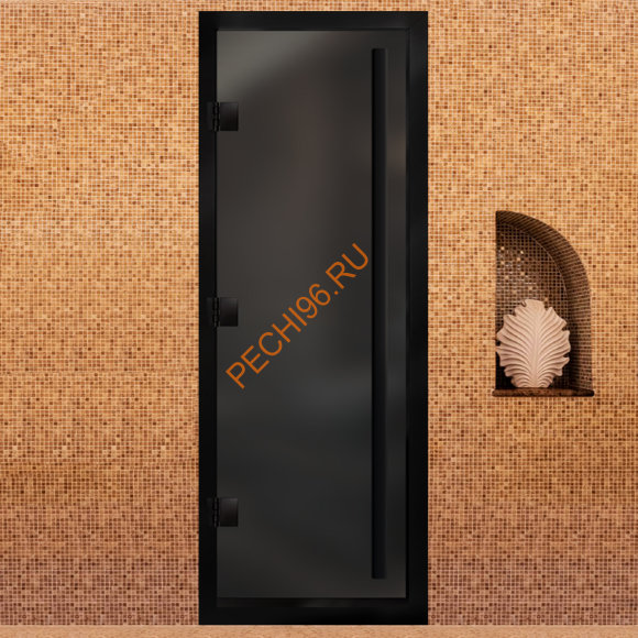 Дверь в хамам стеклянная Арта Премьер 60G Серая матовая, коробка черная алюминий с порогом