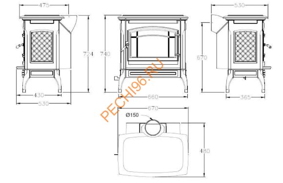 Чугунная печь-камин Hergom Shelburne, черная Чугунная печь-камин Hergom Shelburne, черная