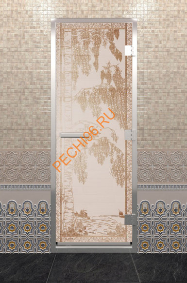 Дверь стеклянная DoorWood Хамам «Березка» сатин, 1900х700 мм Дверь стеклянная DoorWood Хамам «Березка» сатин, 1900х700 мм