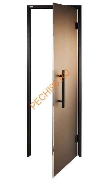 Дверь стеклянная Grandis GS 8х20-BM-S-Bl коробка алюминий Diamond Black, ручка Термоабаш