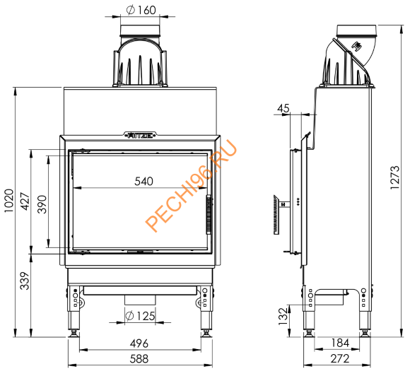 Каминная топка Hitze HST54x39S Каминная топка Hitze HST54x39S