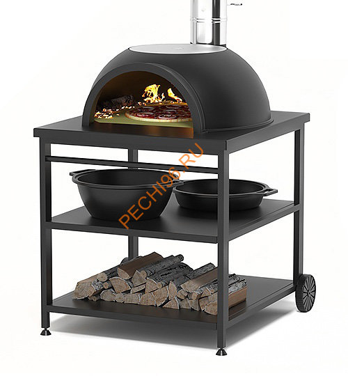 Садовая чугунная печь Везувий LEGENDA GARDEN с основанием из шамота на подставке