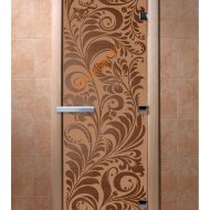 Дверь стеклянная DoorWood Хамам «Хохлома» бронза матовая, 1900х700 мм