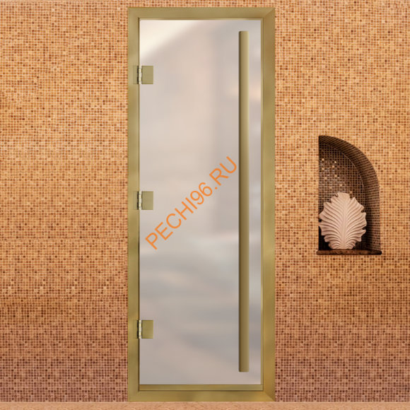 Дверь в хамам стеклянная Арта Премьер 60G Белая матовая, коробка золото алюминий с порогом