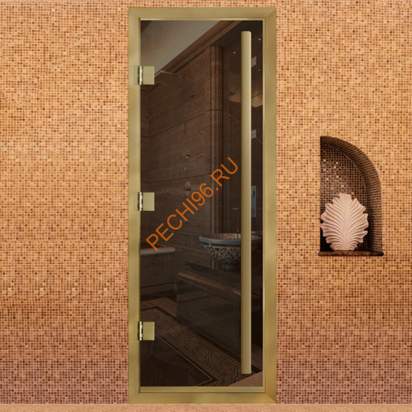 Дверь в хамам стеклянная Арта Премьер 60G Бронза, коробка золото алюминий с порогом Дверь в хамам стеклянная Арта Премьер 60G Бронза, коробка золото алюминий с порогом