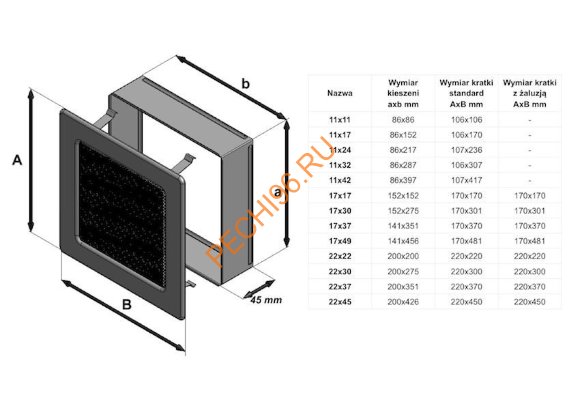 Вентиляционная решетка Kratki 30C 170х300 мм черная