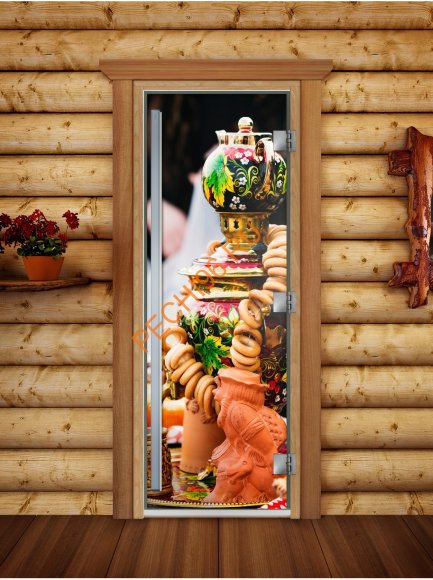 Дверь стеклянная DoorWood «Престиж», 700х1900мм, с фотопечатью «Хохлома»