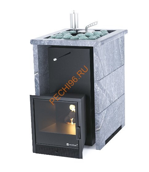 Печь банная ИзиСтим Анапа в трёхстороннем кожухе из талькохлорита с открытым верхом